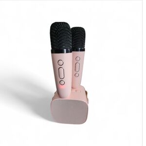 Portable Pink Bluetooth Speaker and 2 Microphones Set